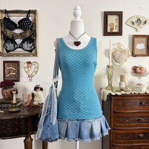 y2k scenecore girly grunge blue heart print tank top